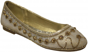 LADIES FLAT SHOES W/RHINESTONES AROUND (GOLD)